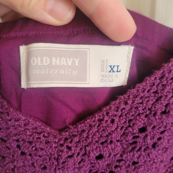 Old Navy Maternity Babydoll Midi Dress Women's Size XL Purple Crochet Lace Trim - Picture 7 of 10